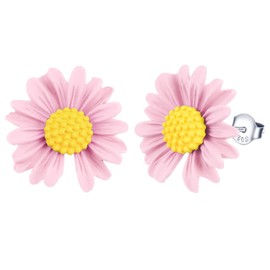 INFINIONLY Delicate Small Daisy Earrings, 925 Sterling Silver Earrings for Women Girls, Bright Colourful Flower Stud Earrings, Hypoallergenic Earrings, Sterling Silver