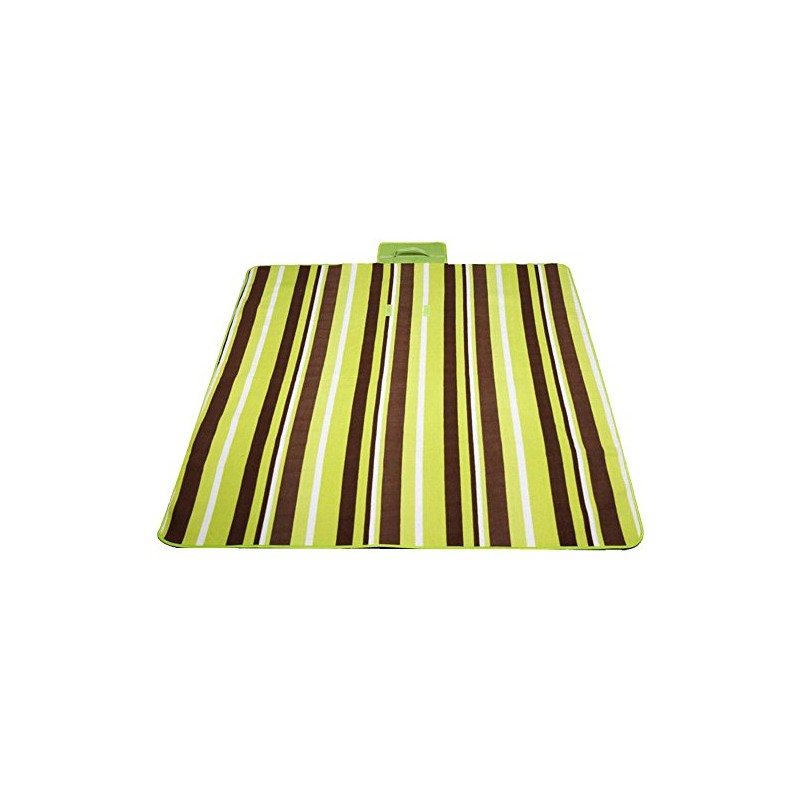 BRUBAKER Fleece Picnic Blanket with Waterproof Backing Light Green Stripes