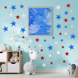 Foam Star Stickers 90 Pcs 4th of July Foam Stickers Red White Blue Glitter Sticker Self Adhesive Patriotic Glitter Star Shaped Sticker for Kids Art Crafts Greeting Card Memorial Independence Day Decor