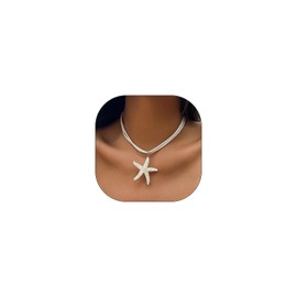 Starfish Necklace for Women Starfish Pendant Necklace White Blue Silver Gold Starfish Necklace Boho Choker Necklace Summer Beach Jewelry for Women (white)