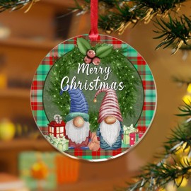 Acrylic Christmas Ornaments 2023 Christmas Buffalo Plaid Gnome Rustic Xmas Ornament Bauble Holiday Decoration Traditional Wreath Botanical Keepsake Transparent Disc Stocking Name Tag Holiday Tags