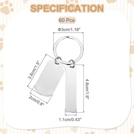PATIKIL Stainless Steel Engraving Keychain Blanks, 60Pcs Metal Laser Engravable Stamping Blanks Key Ring Tags with Hanging Tag for DIY Keychain, Craft, Silver Tone(Rectangular/Oval)
