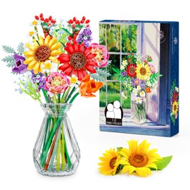 Wildflower Flowers Bouquet Building Set, 976PCS Sunflower Flower Botanical Collection Building Toys for Adults and Kids, Home Decor Gifts for Mother's Day, Valentine Day, Birthday, Christmas Day