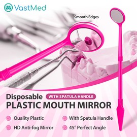 200PCs Dental Grade Disposable Dental Mouth Mirrors with Spatula Handle by VASTMED | Pink Oral Dental Mirror Plastic Dental Instrument | Anti Fog Mouth Glass Mirror for Teeth