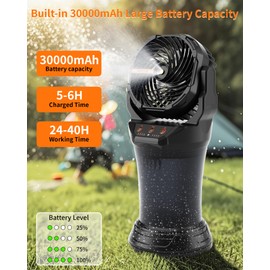 WESTTREE Portable Misting Fan with Large Battery Fan-Rechargeable Outdoor Misting Cooling Fans with 2L Water Tank,RGB Lights,4 Speeds & Spray Modes-for Patio, Camping, Beach, Workshop (Black)
