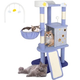 53.1" Cat Tree Cute Cats Tower Condo with Sisal Scratching Posts Board Luxury Cozy House Indoor Heavy Duty for Cats, Multi-Level Play Activities Platform Tall Perch (Purple King Cloud Cat Tree)