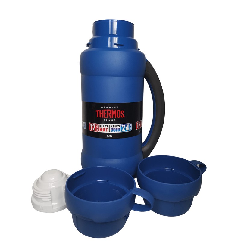 Thermos Premier Vacuum Insulated Glass Double Wall Flask Blue 1.0L