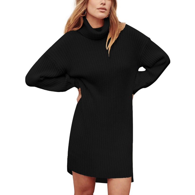 JFAN Women's Winter Dress, Long Knitted Dress, Batwing Sleeves, Knitted