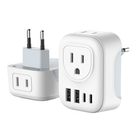HEEDU Adaptador de Enchufe Europeo, Cargador de Viaje con Puerto 2 Tipo C y 2 USB, Adaptador Americano a Europeo de 2 Salidas CA por UE, España, Alemania, Francia (2Tipo C + 2USB - Europa)