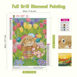 NAIMOER Easter Bunny Diamond Art Kits for Adults - Full Drill Flowers Diamond Art Kits, DIY 5D Diamond Art Spring Tulips Diamond Art Kits Craft for Home Wall Decor 30x40cm