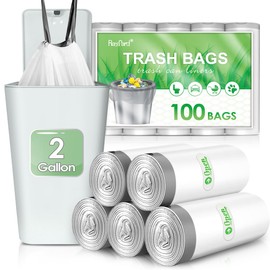 2 Gallon/7.5 Liter 100 Counts Small Drawstring Trash Bags Garbage Bags by RayPard, fit 1.8,2,2.2 Gal Waste Basket, Small Plastic Trash Can Liner for Home Office Kitchen Bathroom, White