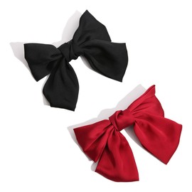 Bangbobi Haarschleife Damen - Rote Schleife Haare - Satin Haarspange Clip für Frauen - Große Haarschleifen in Schwarz und Rot (2 Stück)
