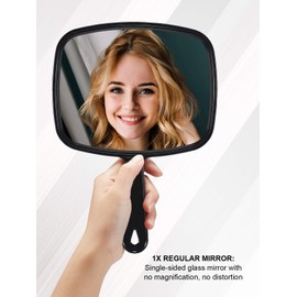 MIRRORNOVA Hand Mirror, Barber Hairdressing Handheld Mirror with Handle for Salon, Square, Black, Large