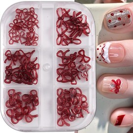 Red Bow Nail Charms 3D Red Bowknot Nail Art Charms Red Mixed Sizes Flat Back Nail Rhinestones Jewelry Cute Red Crystal Bows Nail Supplies for Women Acrylic Nail Art Decorations