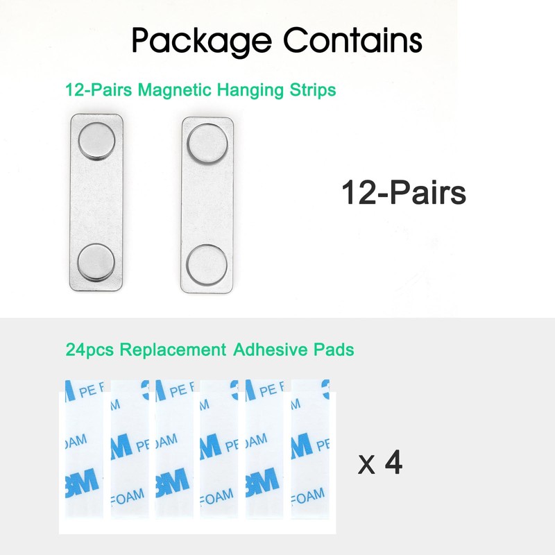 Cainda 12-Pairs Magnetic Picture Hanging Strips, Magnetic Fixator Removable and