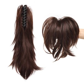 Clip-In Ponytail Extensions, DIY Adjust Hair Extension with Jaw Claw Ponytail, Updo Synthetic Braid Hairpiece, 30 cm, Medium Brown