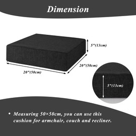 FlyGulls Recliner Cushions for Elderly 20"x20"x5" Extra Large Seat Cushion for Couch Armchair Wicker Chairs Square Chair Cushions with Non-Slip Backing and Textured Washable Cover Black