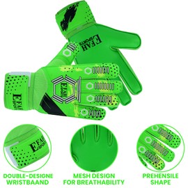 EFAH SPORTS Goalkeeper Gloves for Children, Boys, Girls, Football Gloves with Super Grip Palms (Green, 6)
