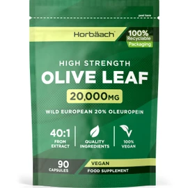 Olive Leaf Extract Capsules 20,000mg | Wild European 20% Oleuropein | High Strength Supplement | 90 Vegan Capsules | by Horbaach