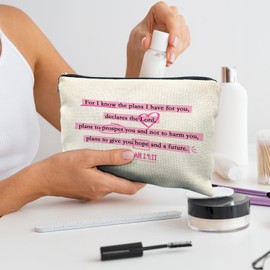 Likjad Jeremiah 29:11 Bible Verse Makeup Bag, Pink Christian Cosmetic Bags for Women, Christian Gifts for Women Makeup Pouch, Faith Based Gifts Zipper Pouch