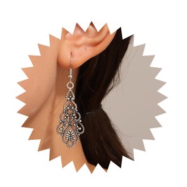 Yheakne Boho Filigree Drop Earrings Silver Tribal Filigree Earrings Hollow Carved Filigree Earrings Vintage Filigree Earrings Jewellery for Women and Girls, Zinc, No Gemstone