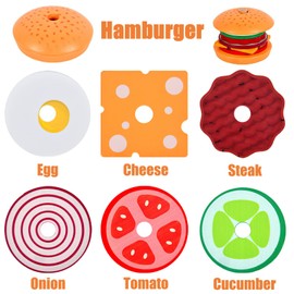 MIKNEKE Wooden Burger Stacking Toys for Kids, Play Fake Food Toy for Toddlers, Montessori Toys for 3 Year Old, Preschool Educational Toys to Develop Fine Motor Skills (Burger)