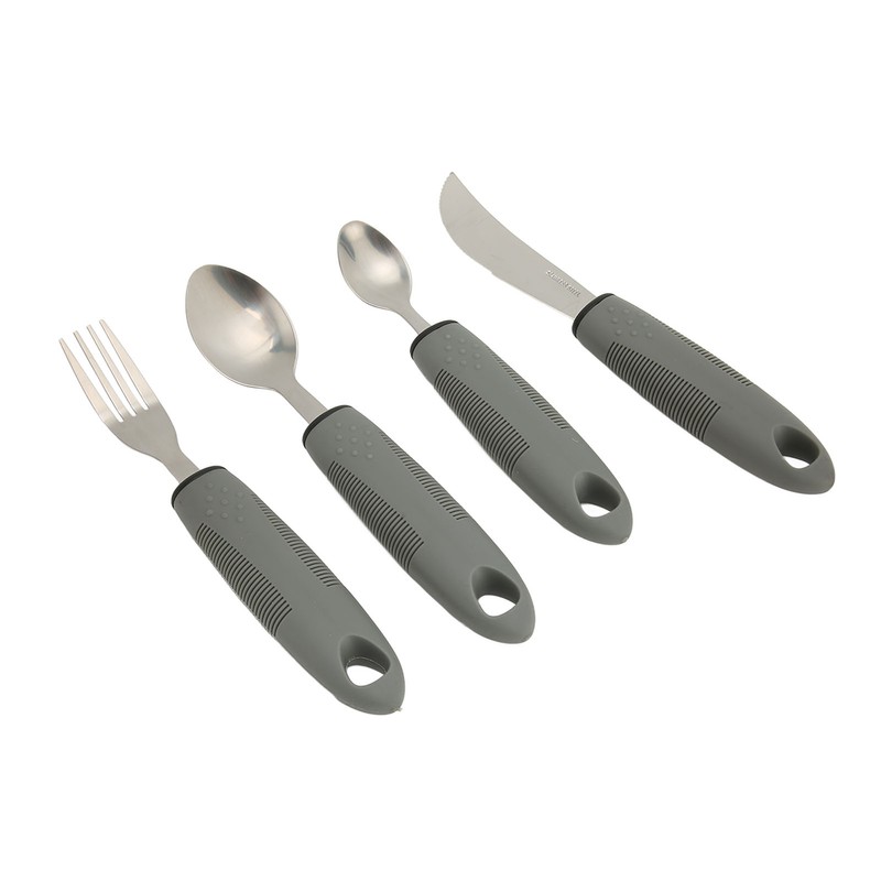 4pcs Adaptive Utensils Knife Fork Spoons Weighted Wide Handles Grey