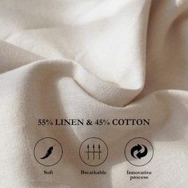 BISELINA French Linen Duvet Cover Set 3pcs Embroidered Willow Leaf 55% Flax 45% Cotton Blend Soft Breathable Luxury Bedding (King, Embroidery Linen)