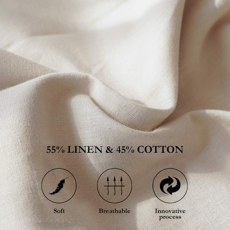 BISELINA French Linen Duvet Cover Set 3pcs Embroidered Willow Leaf