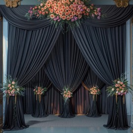 40ft x 10ft Wrinkle Free Black Wedding Backdrop Curtains for Party Bridal Shower Reception Decorations Black Fabric Curtain Backdrops Drapes for Photography Baby Shower Birthday Background