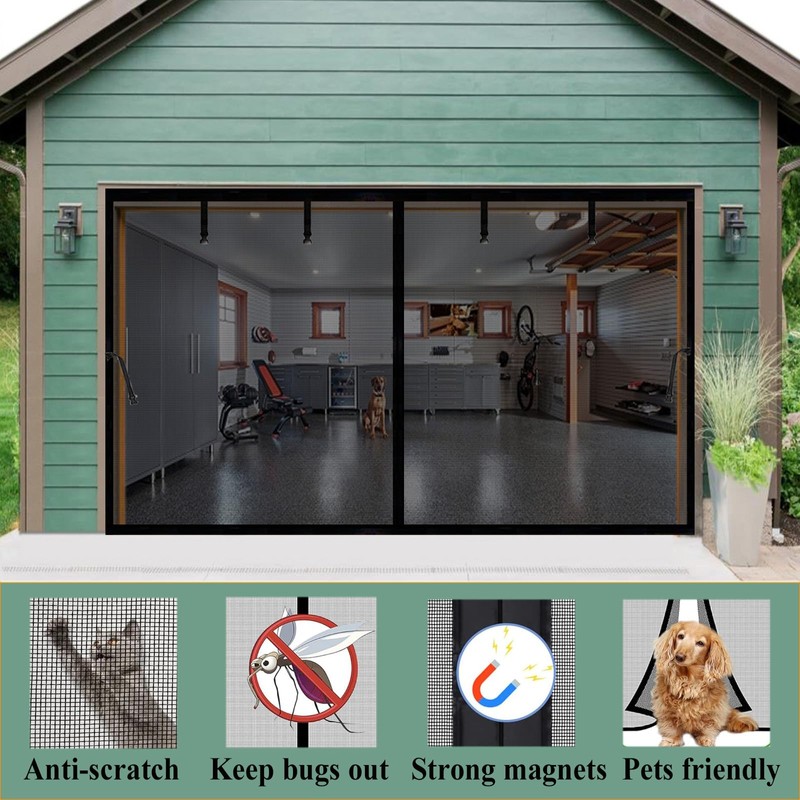 Garage Door Screen 11x9ft for 1 Car, Retractable Fiberglass Magnetic