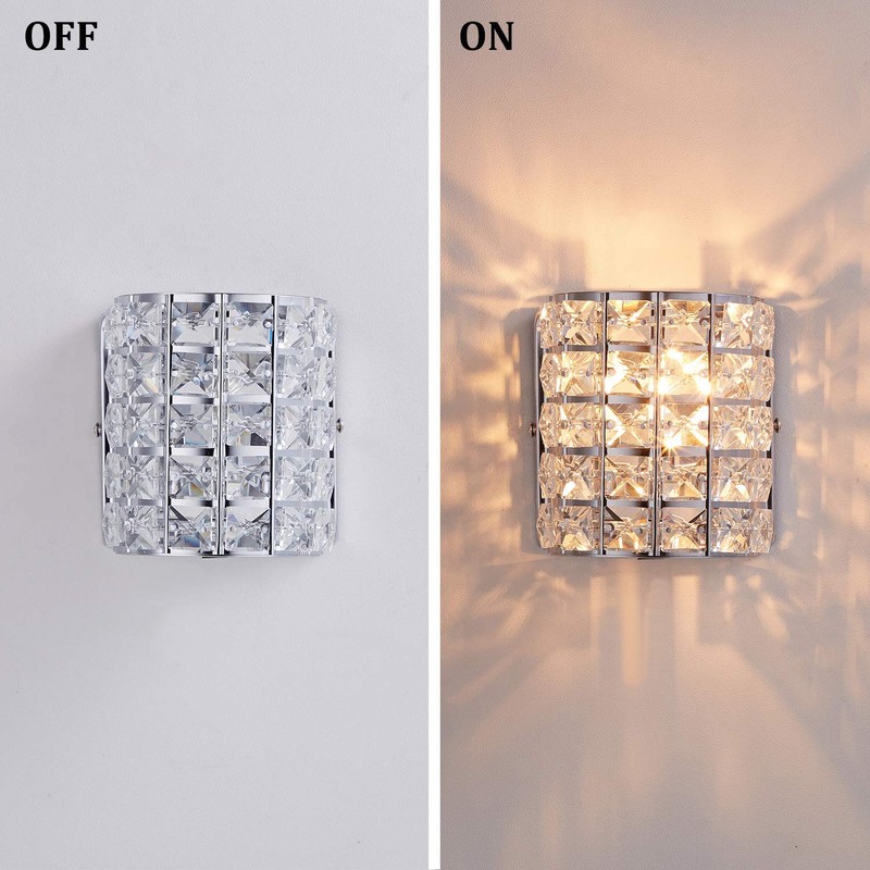 LOCLGPM Modern Chrome Crystal Wall Sconces, Elegant Bathroom Vanity Wall