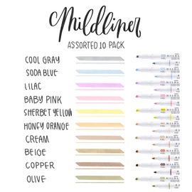 Zebra Pen Mildliner Double-Ended Highlighter Set, Chisel and Bullet Point Tips, No Bleed Bible Assorted Neutral and Gentle Ink Colors, 10-Pack, Model Number: 78701