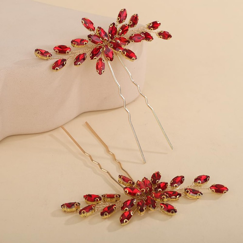 Rumtock Pack of 2 Red Hair Pins Silver Hair Piece