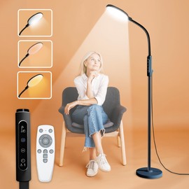 PRIMETEK Happy Lamp10000 Lux Mood Lamp, Dual Control Remote,Touch Screen Sad Lamp, Adjustable LED Floor Lamp, UV-Free Sun Light, 5 Color Temperatures 10 Brightness Levels (Black)