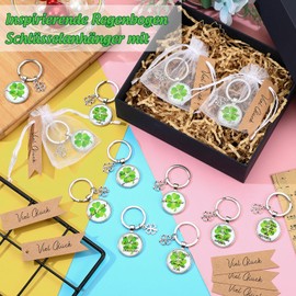 Photect 12 Sets Motivational Four Leaf Clover Key Chain Thank You Gift Lucky Charm Keyring with Thank You Gift Tag and Organza Bag for Birthday Graduate Teacher, as shown in the picture