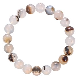 JM Design White Flower Agate Bracelet Smooth Round Size 8mm 7.5" Length
