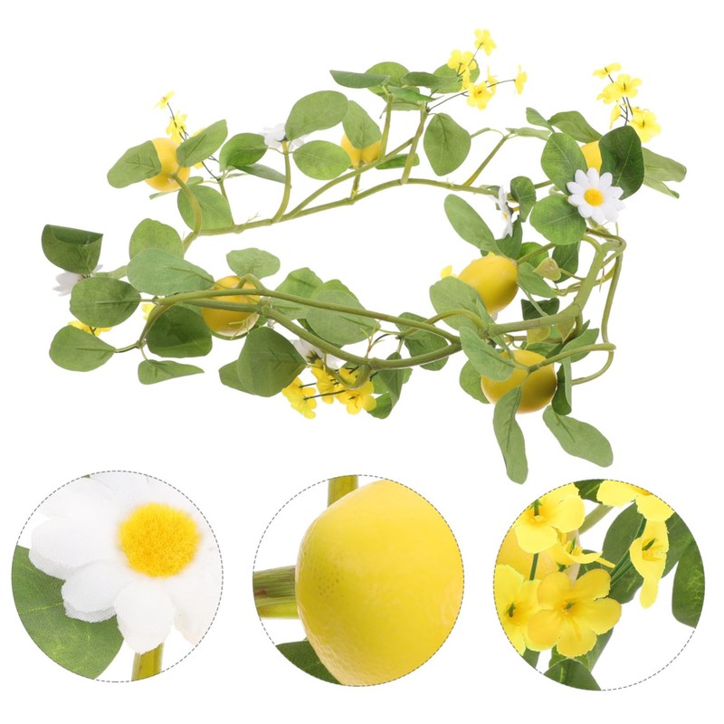 CAXUSD Lemon Garland Artificial Decor Green Leaves Foam and Cloth