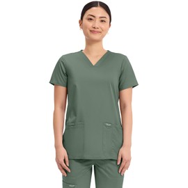 Cherokee Medical Women's Scrub Top V-Neck Modern Classic Fit with 3 Pockets, Ultra Soft and 2-Way Stretch Fabric Plus Size - WW620, 2XL, Olive