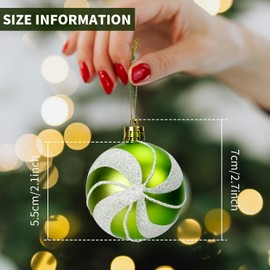 12Pcs Christmas Ball Ornaments,2.36 Inch Peppermint Candy Styles Hanging Balls Shatterproof Ornaments for Christmas Tree Decorations (Green)