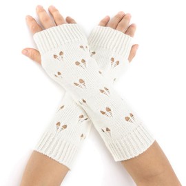 CABODYALS 2 Pairs White Grunge Gloves Ripped Knitted Gloves Fairy Winter Soft Heart Arm Warmers Fingerless Knitted Crochet Wrist Warmer Thumb Hole Mittens for Women Unisex Typing Car