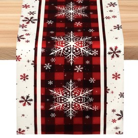 SOMYTING Christmas Table Runner, 13 x 90 Inch Buffalo Plaid Snowflakes Christmas Table Runner, Seasonal Winter Kitchen Dining Table Decoration for Xmas Table Centrepiece Christmas Decorations
