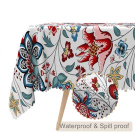 TTQYFNM 60x102inches Bohemian Farmhouse Tablecloth Wildflower Garden Floral Botanical Flower Print Vintage Table Cloth Waterproof and Stain Resistant Table Cover for Dining Room Kitchen Home Decor