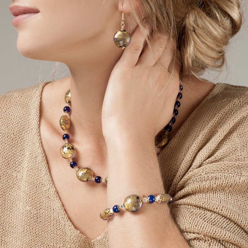 GlassOfVenice Murano Glass Ca D'Oro Earrings - Cobalt Blue