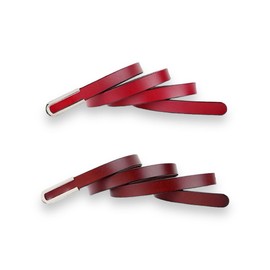 Women's Belt Fashion Skinny Slim Soft Genuine Leather Belts Waistband Thin Waist Belt Silver Chrome Color Alloy Buckle, 2-Pack, Red & Burgundy, For Waist 28"- 34", Women Size S-M, 4-6