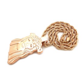 CBC Crown Face of Christ Pendant Necklace Rose Gold 8mm 24"-30" Rope Chain (Rose Gold - 30" Rope Chain)