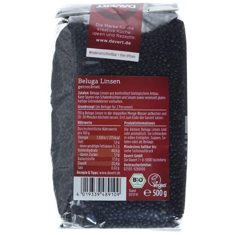 Davert Beluga Lentils Black, 500 g, Organic
