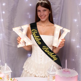 JXYCBZYing Golden Birthday Sash with Glitter Gold Letters, Black Happy Golden Birthday Sash for Teens, Women and Men, Bday Girl or Boy Sashes, Gold Party Decorations Supplies Gifts Ideas