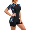 ABEHIK Women's Rash Guard Short Sleeve One Piece Swimsuit Zipper