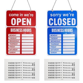 2Pcs Open Closed Sign with Clock Hands for Business Pull and Push Stickers - Red/Blue Double-Sided Open Signs for Business Store Office Bars Retail Salon Shop (Red&Blue)